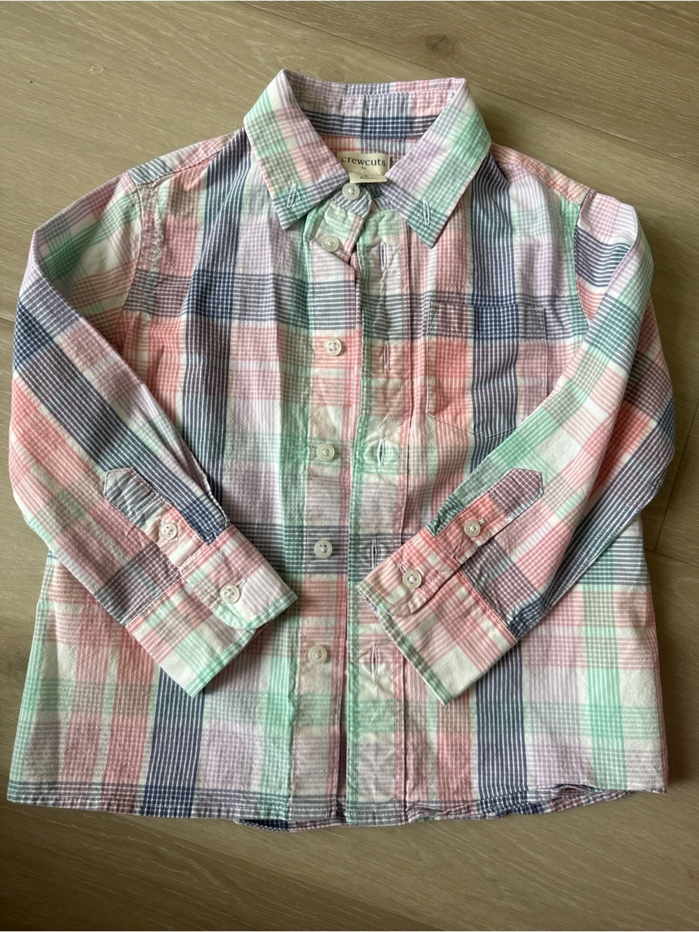 Crewcuts Mint Pink Lavender and Navy Plaid Button-Down Shirt